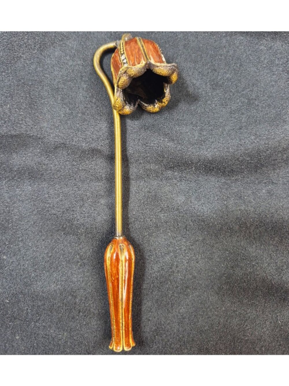 Vintage Floral Brass & Enamel Candle Snuffer With Tulip Design 6" Length